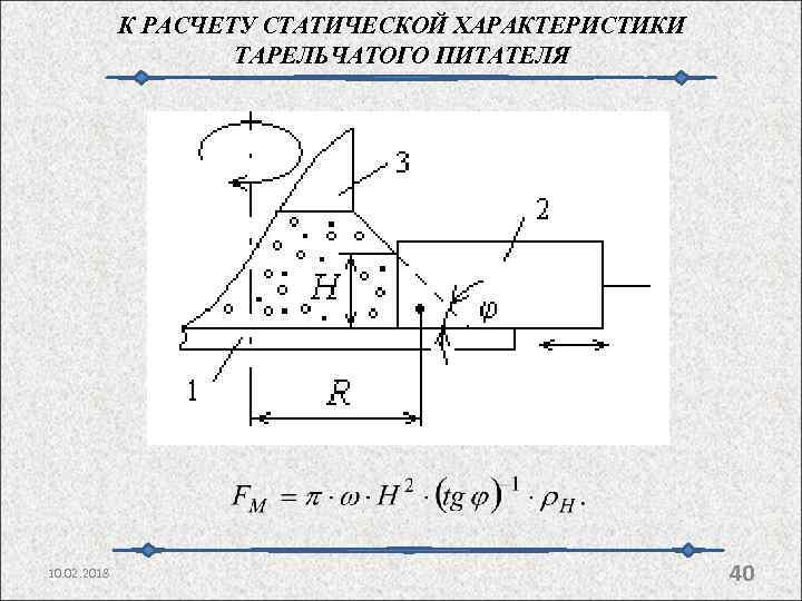 К РАСЧЕТУ СТАТИЧЕСКОЙ ХАРАКТЕРИСТИКИ ТАРЕЛЬЧАТОГО ПИТАТЕЛЯ 10. 02. 2018 40 