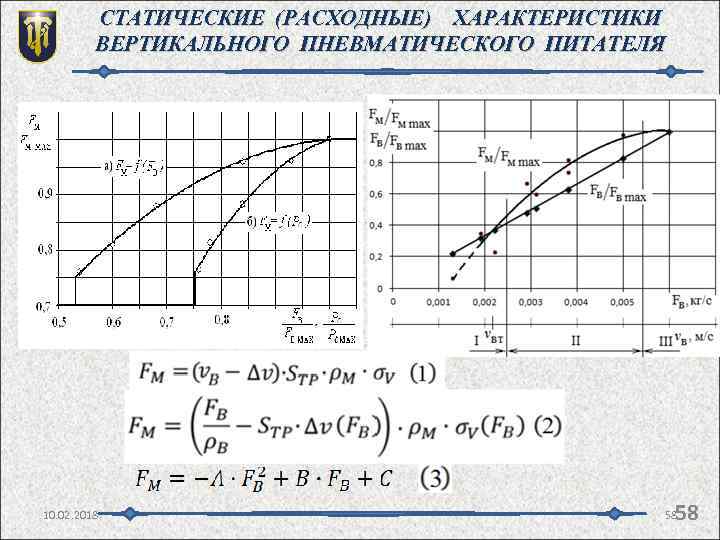 СТАТИЧЕСКИЕ (РАСХОДНЫЕ) ХАРАКТЕРИСТИКИ ВЕРТИКАЛЬНОГО ПНЕВМАТИЧЕСКОГО ПИТАТЕЛЯ 10. 02. 2018 58 58 