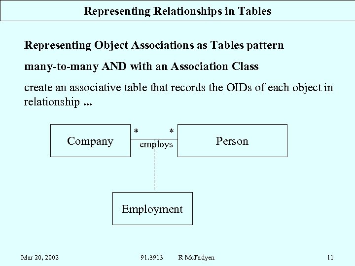 Representing Relationships in Tables Representing Object Associations as Tables pattern many-to-many AND with an