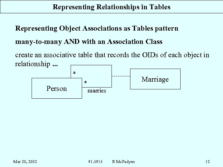 Representing Relationships in Tables Representing Object Associations as Tables pattern many-to-many AND with an