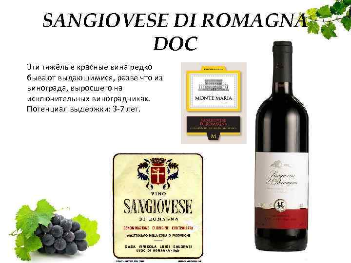 SANGIOVESE DI ROMAGNA DOC Эти тяжёлые красные вина редко бывают выдающимися, разве что из