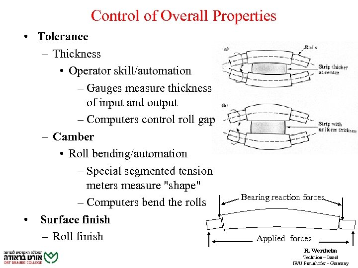 Control of Overall Properties • Tolerance – Thickness • Operator skill/automation – Gauges measure