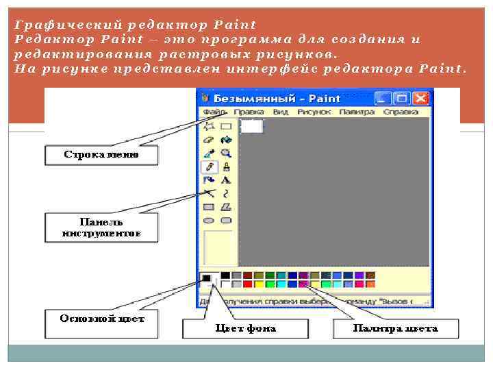 Графический редактор Paint Редактор Paint – это программа для создания и редактирования растровых рисунков.