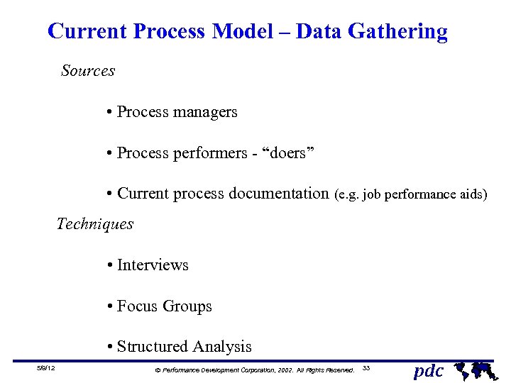 Current Process Model – Data Gathering Sources • Process managers • Process performers -