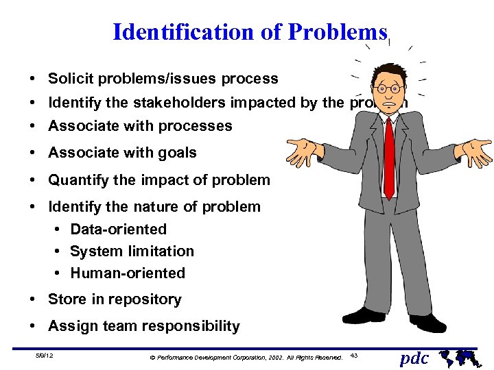 Identification of Problems • Solicit problems/issues process • Identify the stakeholders impacted by the