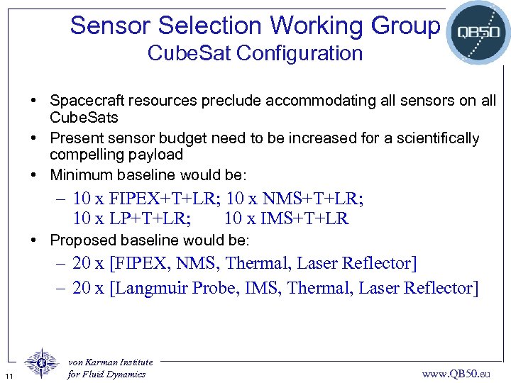 Sensor Selection Working Group Cube. Sat Configuration • Spacecraft resources preclude accommodating all sensors