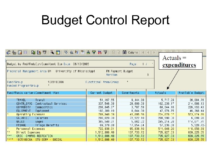 Budget Control Report 
