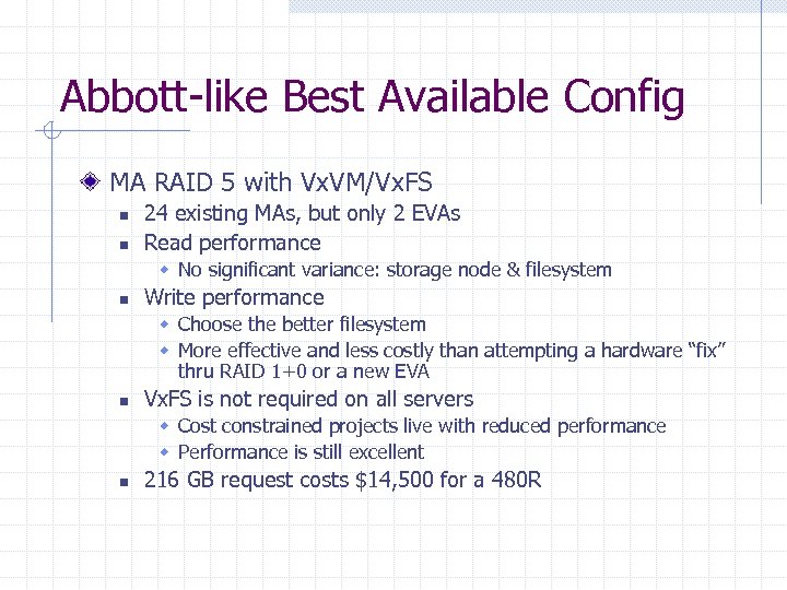 Abbott-like Best Available Config MA RAID 5 with Vx. VM/Vx. FS n n 24