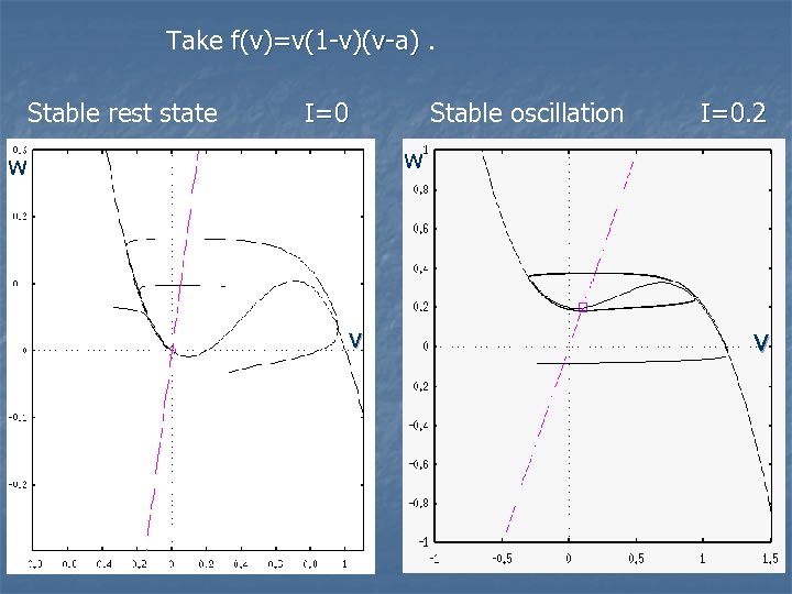 Take f(v)=v(1 -v)(v-a). Stable rest state I=0 Stable oscillation I=0. 2 w w v