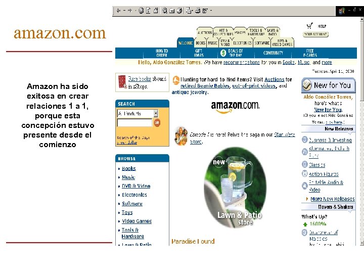 amazon. com Amazon ha sido exitosa en crear relaciones 1 a 1, porque esta