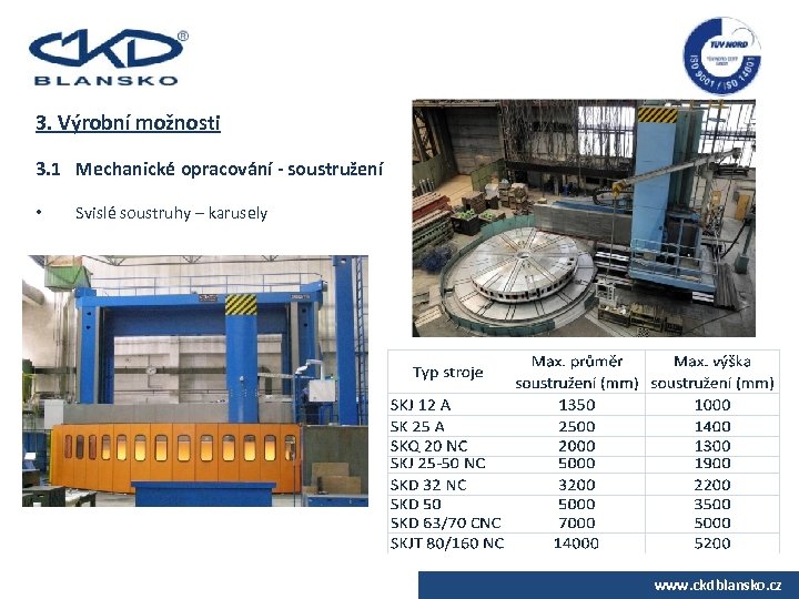 3. Výrobní možnosti 3. 1 Mechanické opracování - soustružení • Svislé soustruhy – karusely