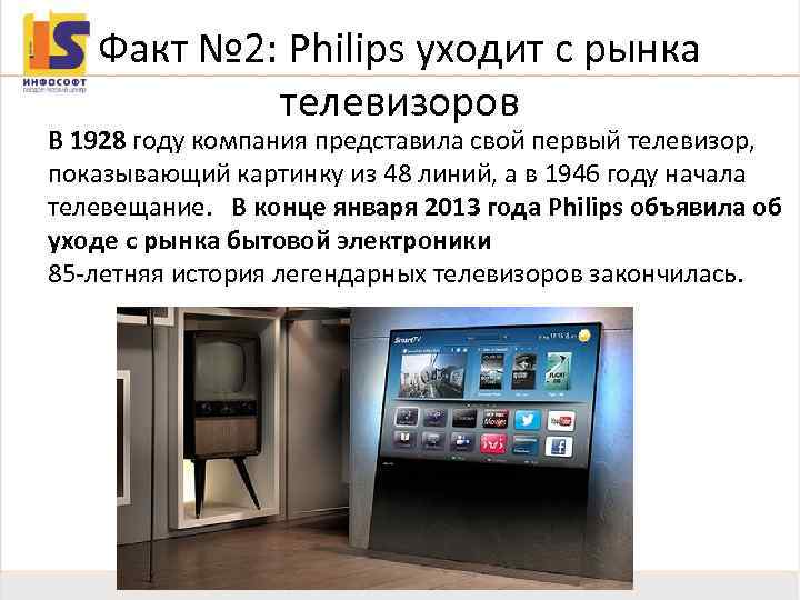 Факт № 2: Philips уходит с рынка телевизоров В 1928 году компания представила свой