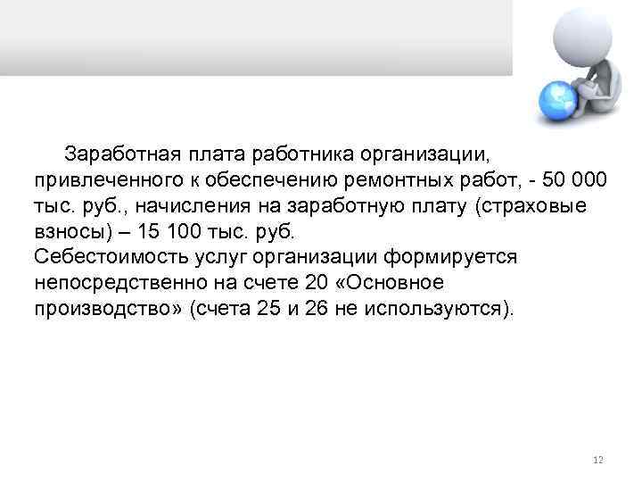  Заработная плата работника организации, привлеченного к обеспечению ремонтных работ, - 50 000 тыс.