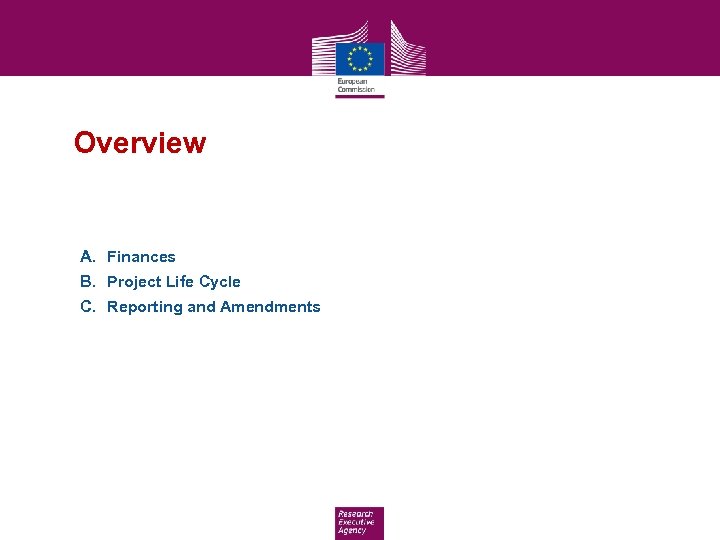 Overview A. Finances B. Project Life Cycle C. Reporting and Amendments 