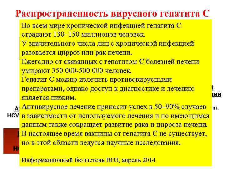 Распространенность вирусного гепатита С Количество человек Во всем мире хронической инфекцией гепатита С страдают