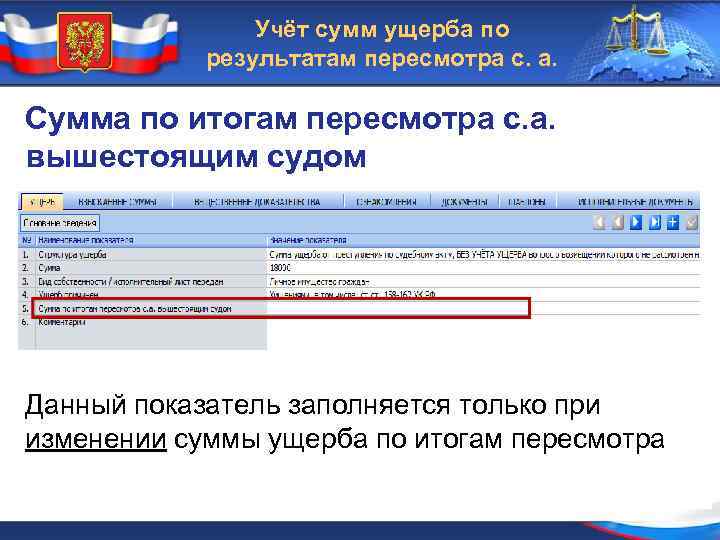 Учёт сумм ущерба по результатам пересмотра с. а. Сумма по итогам пересмотра с. а.