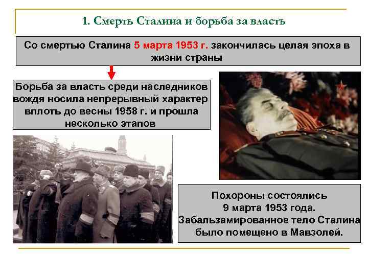 1. Смерть Сталина и борьба за власть Со смертью Сталина 5 марта 1953 г.