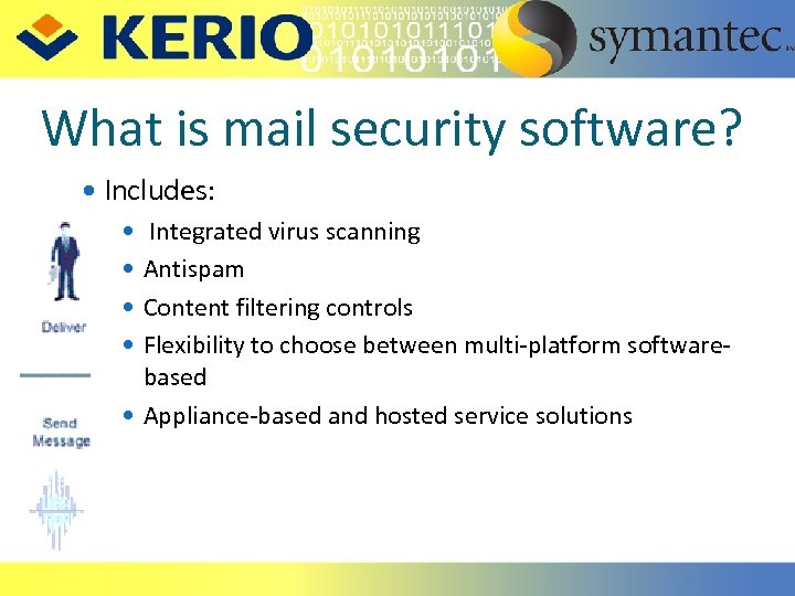 What is mail security software? Includes: Integrated virus scanning Antispam Content filtering controls Flexibility
