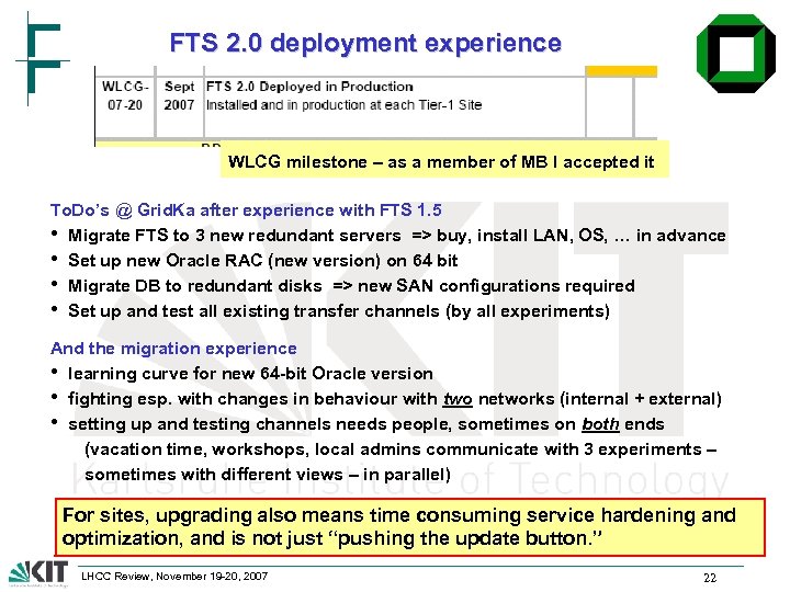 FTS 2. 0 deployment experience WLCG milestone – as a member of MB I