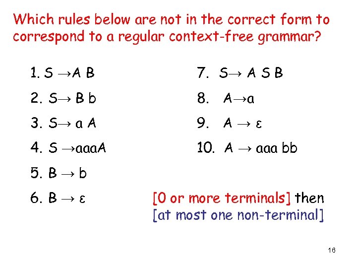 Which rules below are not in the correct form to correspond to a regular