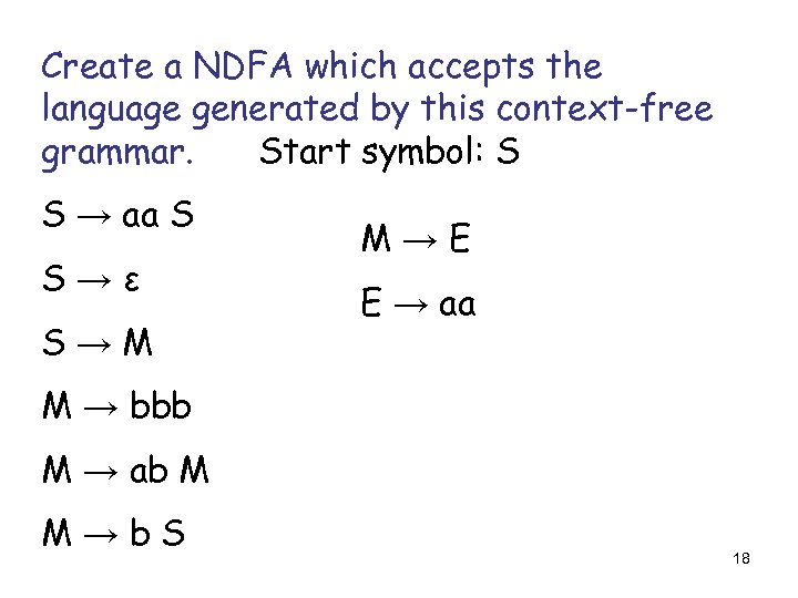 Create a NDFA which accepts the language generated by this context-free grammar. Start symbol: