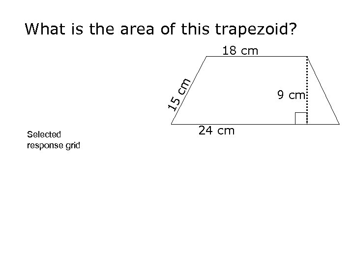What is the area of this trapezoid? cm 18 cm 15 9 cm Selected
