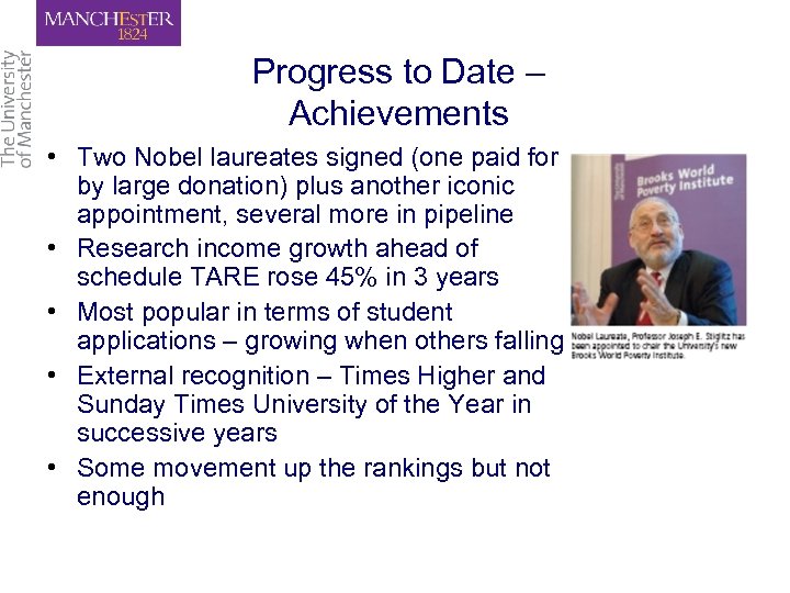 Progress to Date – Achievements • Two Nobel laureates signed (one paid for by