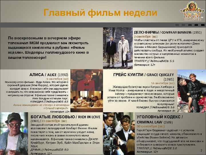 Главный фильм недели ДЕЛО ФИРМЫ / COMPANY BUSINESS (1991) По воскресеньям в вечернем эфире