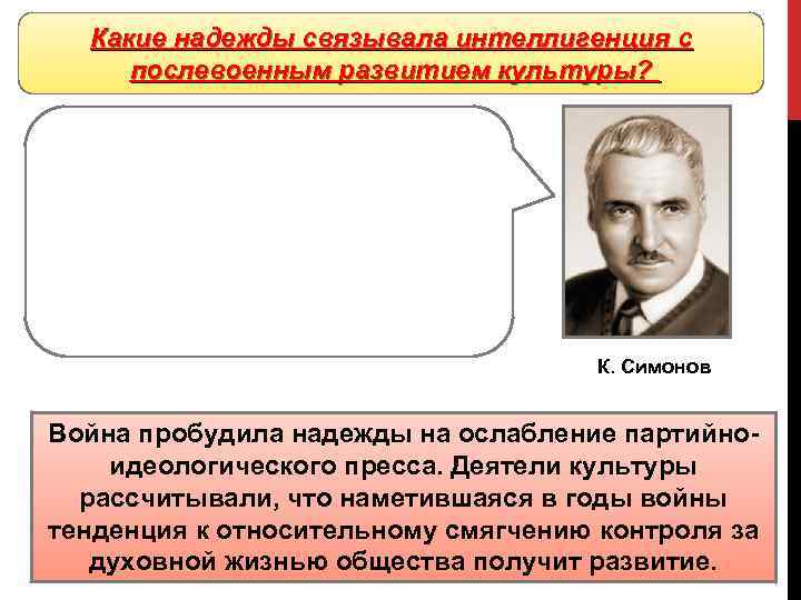 Какие надежды связывала интеллигенция с Восстановление «железного занавеса» послевоенным развитием культуры? «И в конце