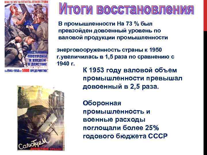 Презентация восстановление ссср после вов в 1945 1953 гг презентация