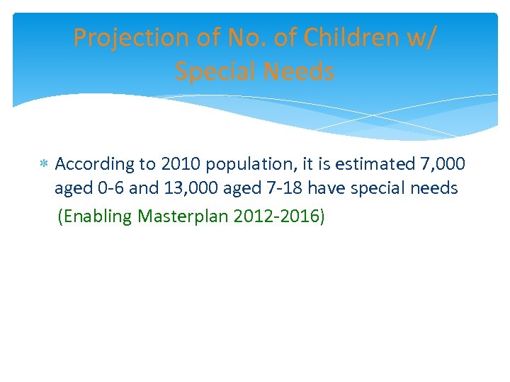 Projection of No. of Children w/ Special Needs According to 2010 population, it is