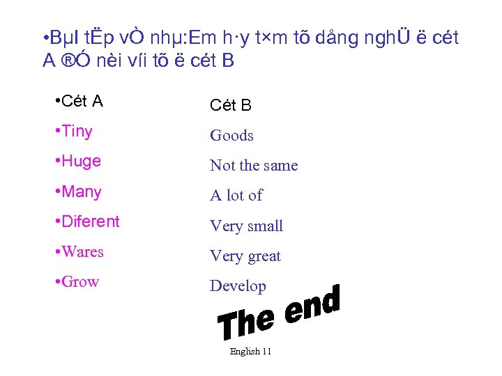  • BµI tËp vÒ nhµ: Em h·y t×m tõ dång nghÜ ë cét