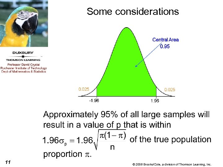 Some considerations 11 © 2008 Brooks/Cole, a division of Thomson Learning, Inc. 
