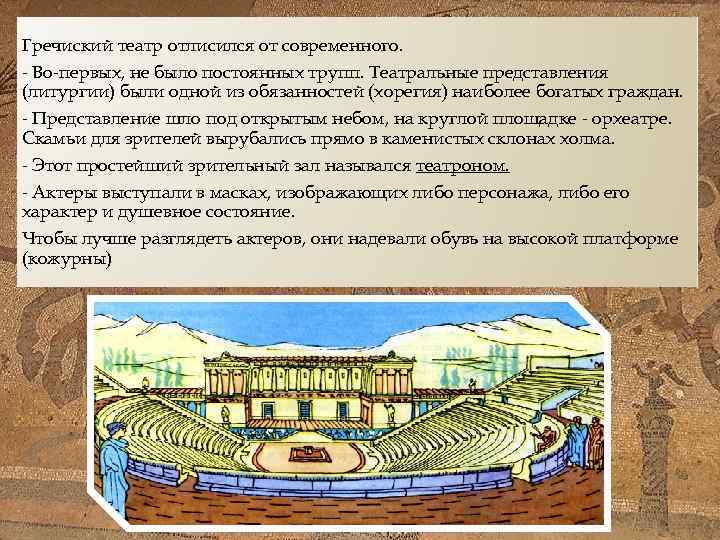 Гречиский театр отлисился от современного. - Во-первых, не было постоянных трупп. Театральные представления (литургии)