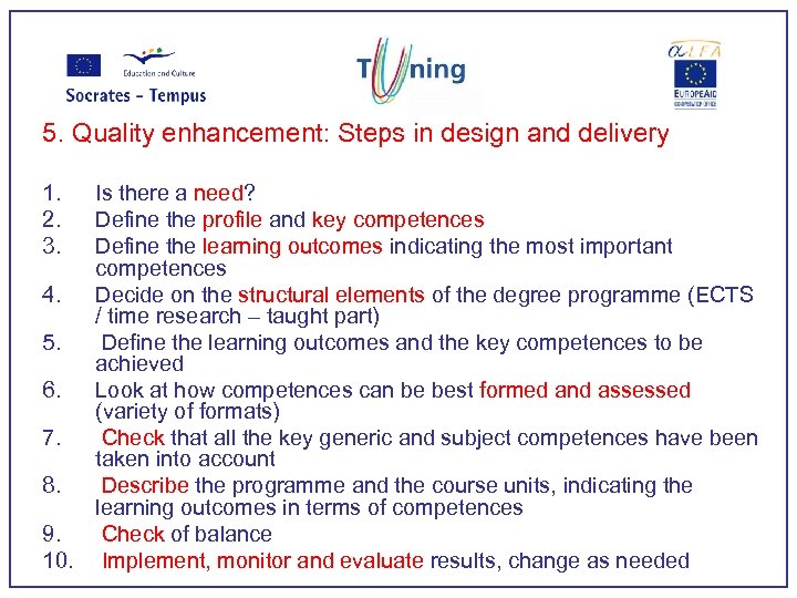 5. Quality enhancement: Steps in design and delivery 1. 2. 3. Is there a