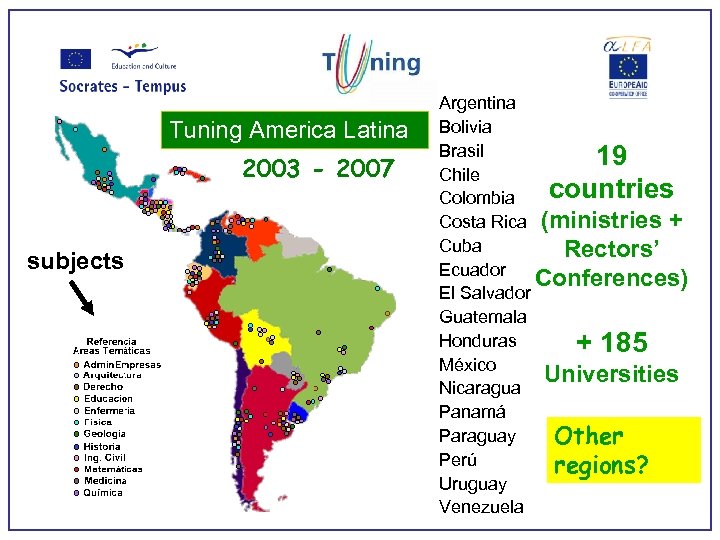 Tuning America Latina 2003 - 2007 subjects Argentina Bolivia Brasil 19 Chile countries Colombia
