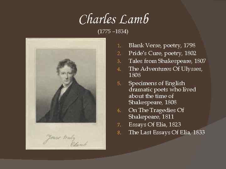 Charles Lamb (1775 – 1834) 1. 2. 3. 4. 5. 6. 7. 8. Blank