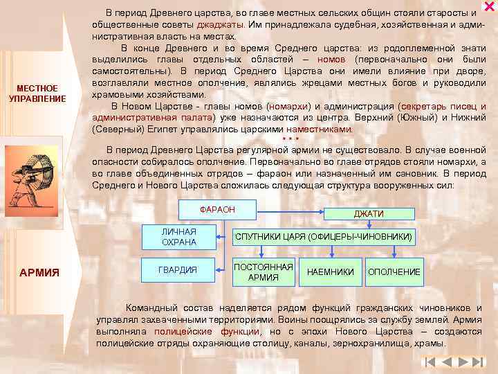  МЕСТНОЕ УПРАВЛЕНИЕ В период Древнего царства, во главе местных сельских общин стояли старосты