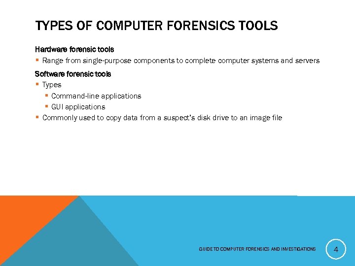 TYPES OF COMPUTER FORENSICS TOOLS Hardware forensic tools § Range from single-purpose components to