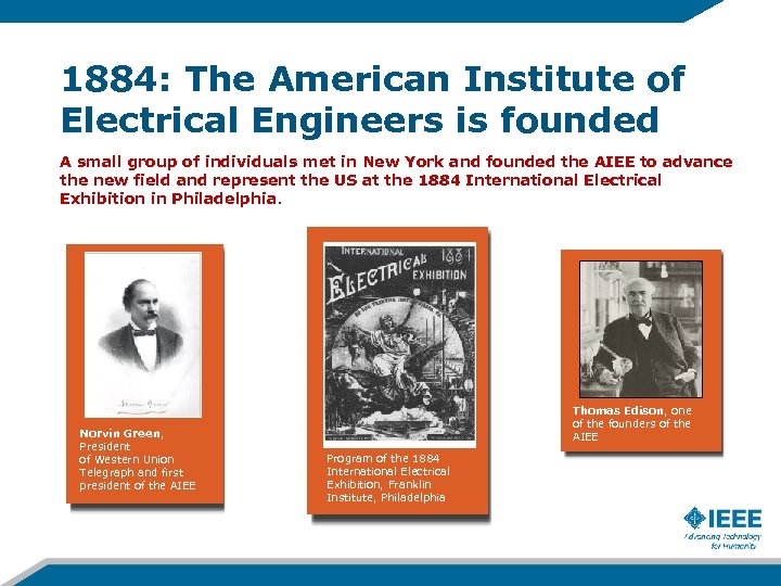 1884: The American Institute of Electrical Engineers is founded A small group of individuals