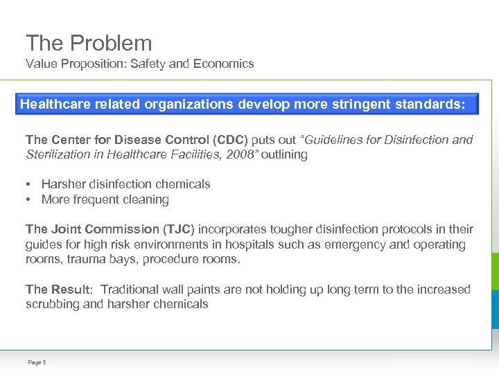 The Problem Value Proposition: Safety and Economics Healthcare related organizations develop more stringent standards: