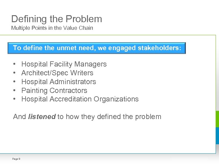 Defining the Problem Multiple Points in the Value Chain To define the unmet need,