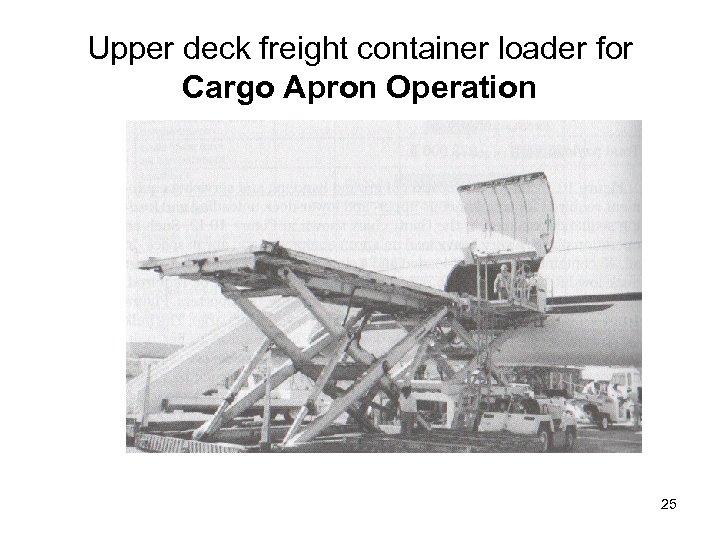 Upper deck freight container loader for Cargo Apron Operation 25 