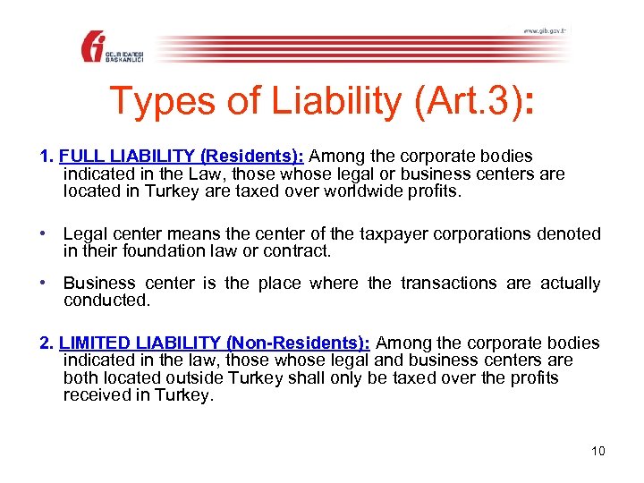 Types of Liability (Art. 3): 1. FULL LIABILITY (Residents): Among the corporate bodies indicated