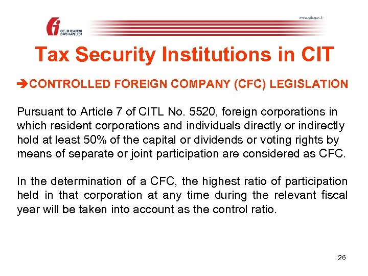 Tax Security Institutions in CIT CONTROLLED FOREIGN COMPANY (CFC) LEGISLATION Pursuant to Article 7