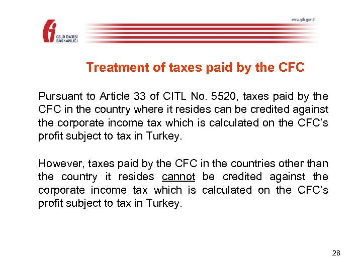 Treatment of taxes paid by the CFC Pursuant to Article 33 of CITL No.