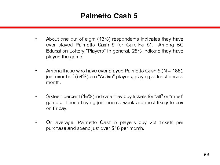 Palmetto Cash 5 • About one out of eight (13%) respondents indicates they have