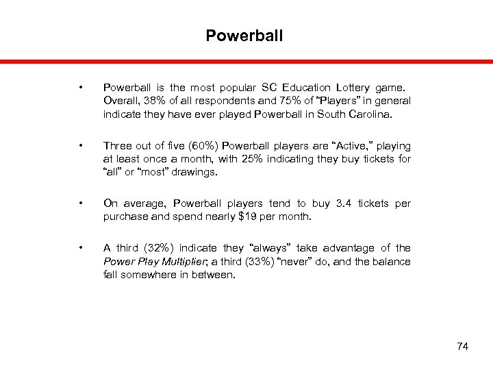 Powerball • Powerball is the most popular SC Education Lottery game. Overall, 38% of