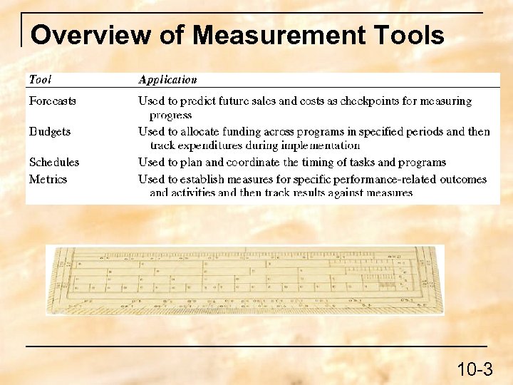 Overview of Measurement Tools 10 -3 