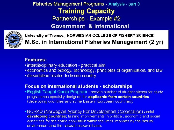Fisheries Management Programs - Analysis - part 3 Training Capacity Partnerships - Example #2